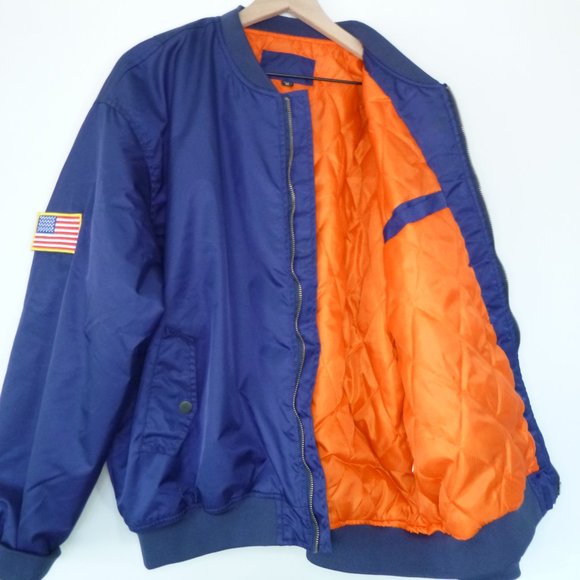 Vintage Bomber Flight Jacket XL Navy Mid Weight Full Zip Removable USA Patch - Picture 7 of 10
